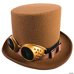 Brown Steampunk Hat with Gold Goggles