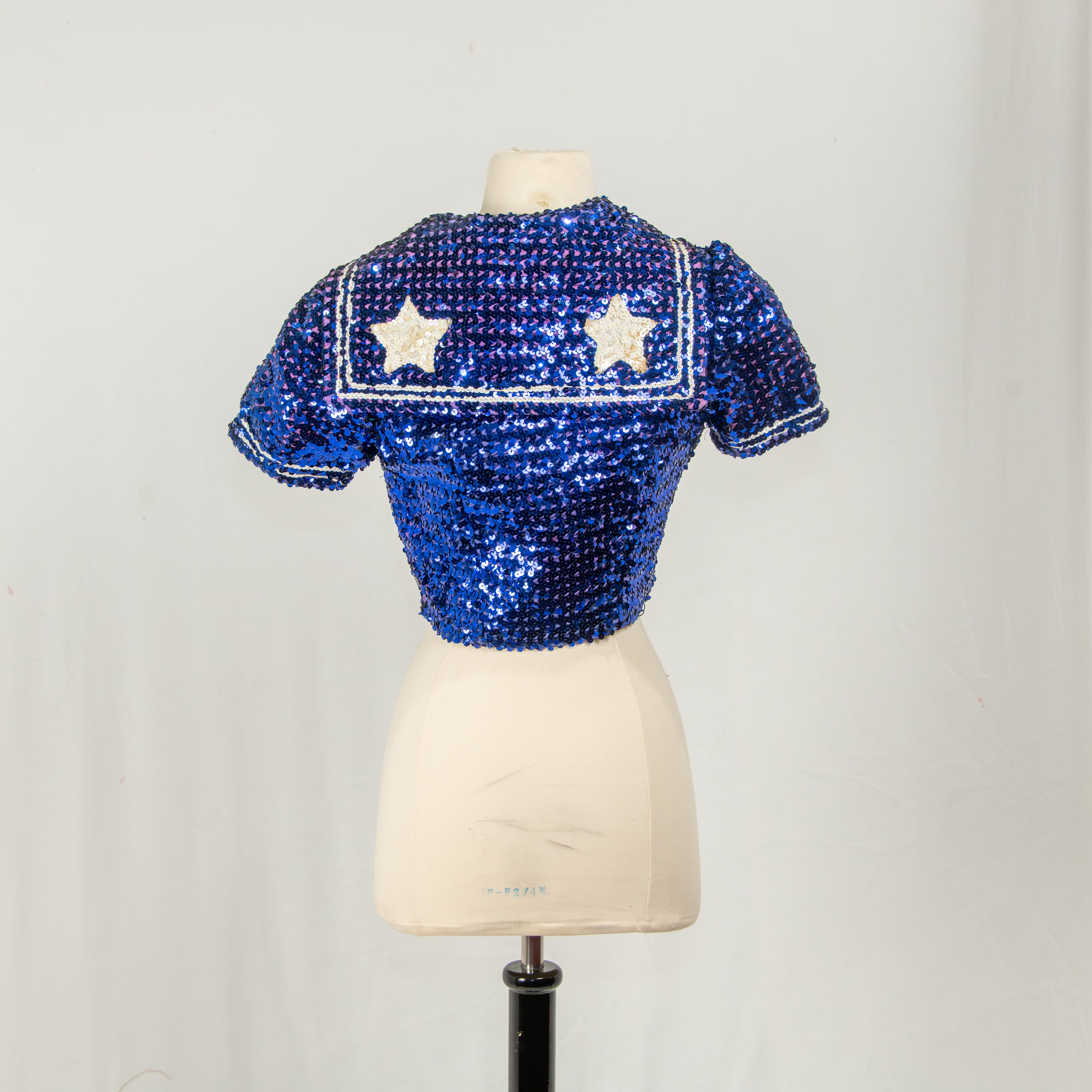 Blue Sequin Sailor Crop Top