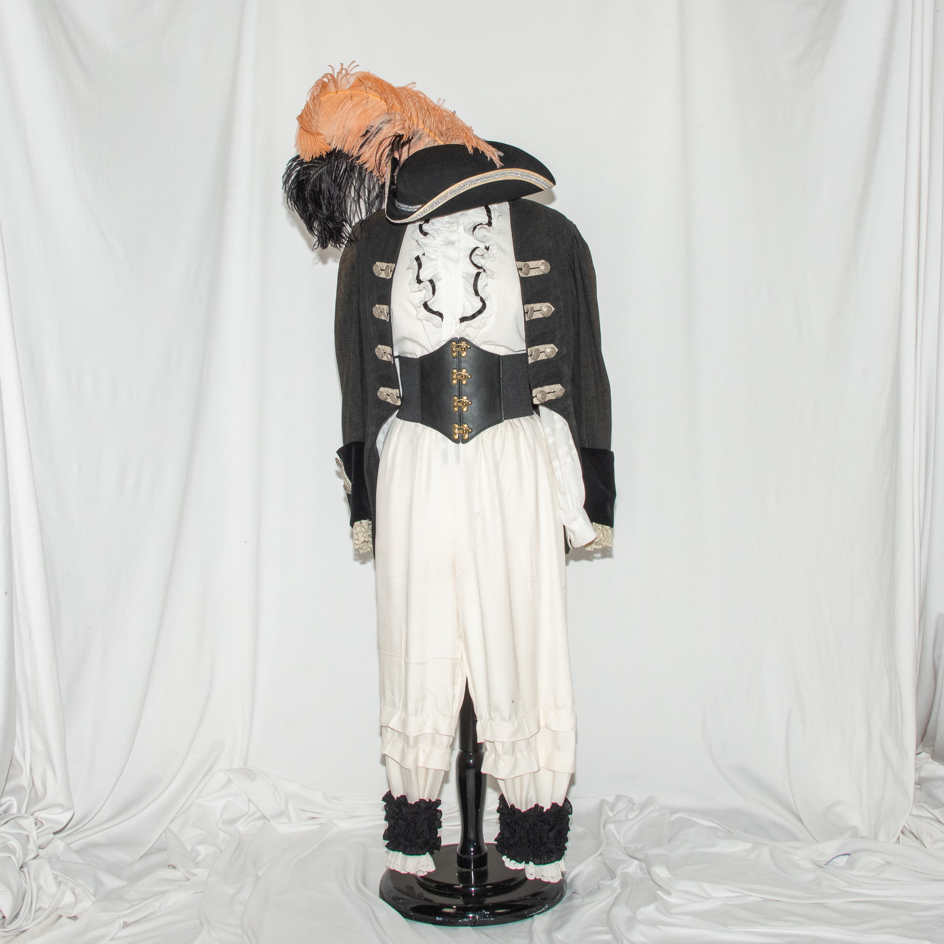She-Captain Pirate Costume with Feathered Tricorn Hat