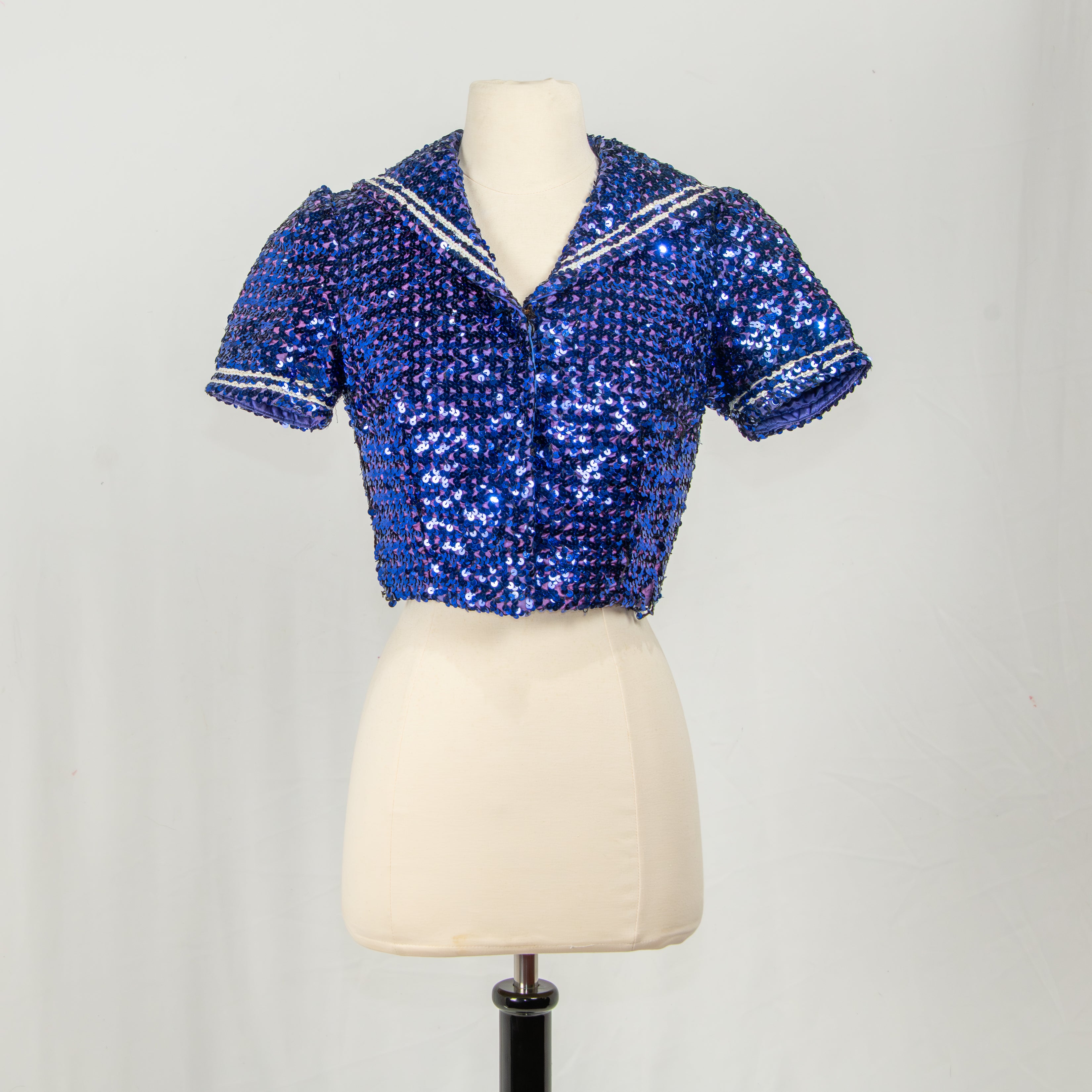 Blue Sequin Sailor Crop Top