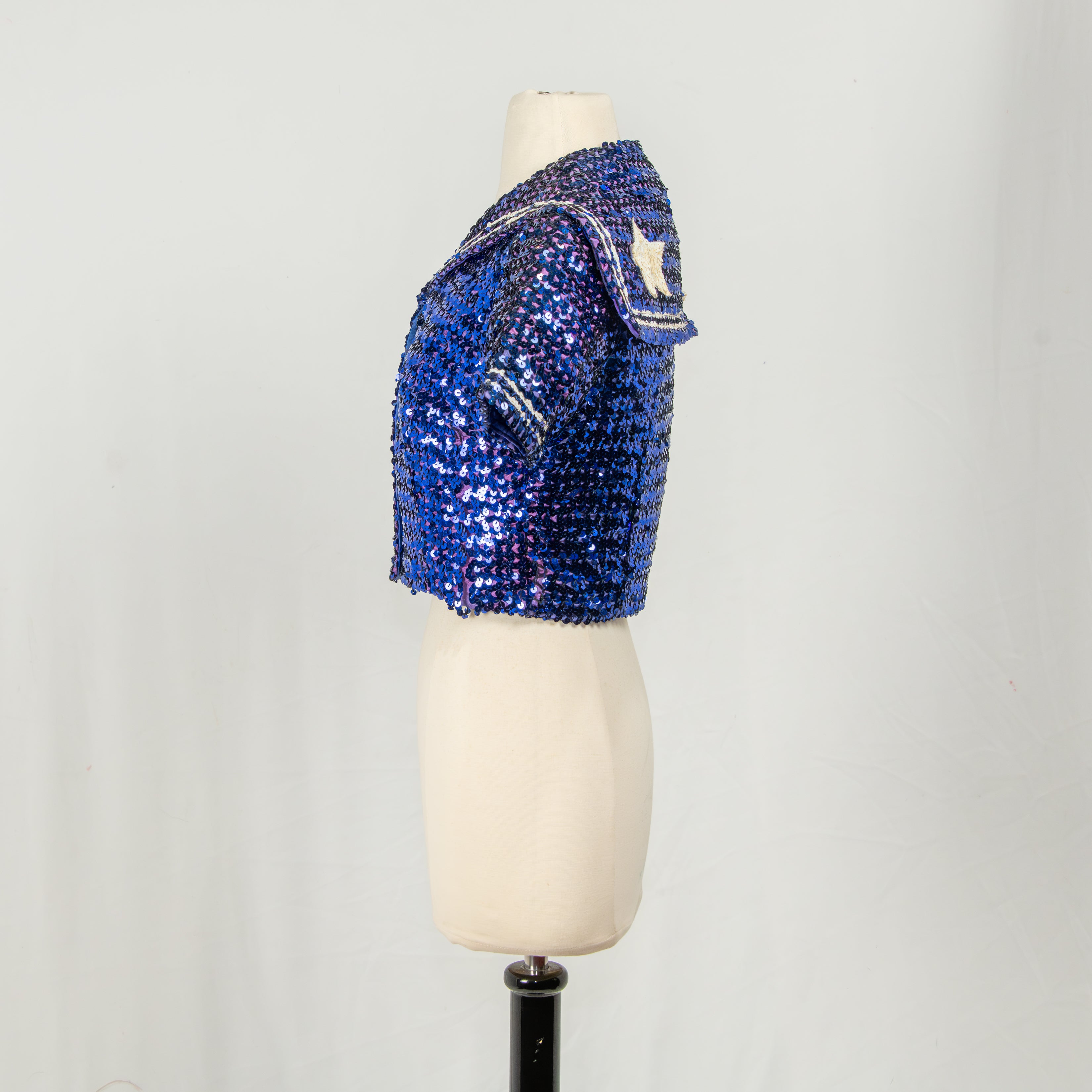 Blue Sequin Sailor Crop Top