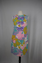 1960s Blue Pink Mini Floral Dress