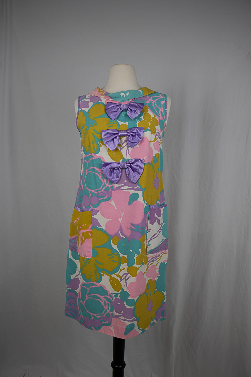 1960s Blue Pink Mini Floral Dress