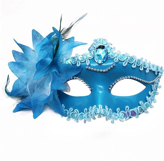 Masquerade Mask - Blue with Feathers