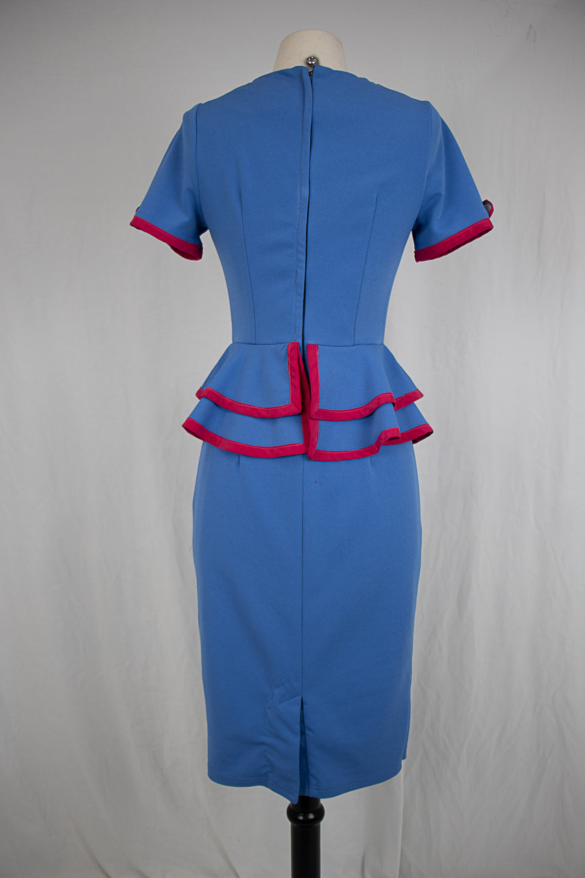 1940s Blue A-Line Dress with Red Accents