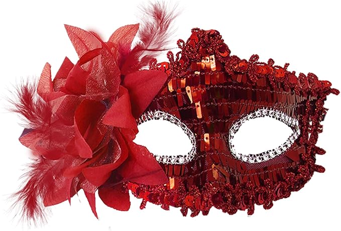 Masquerade Mask - Red with Feathers
