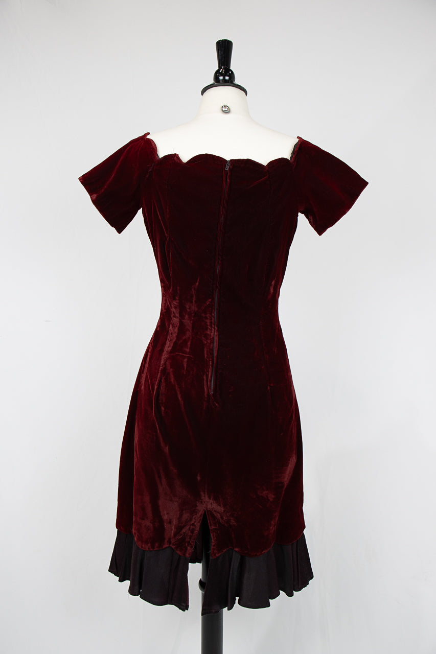 red velvet dress off the shoulder 1990s Crushed Velvet Dress
