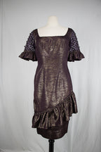 Purple Metallic Short Dress with Sheer Sleeves