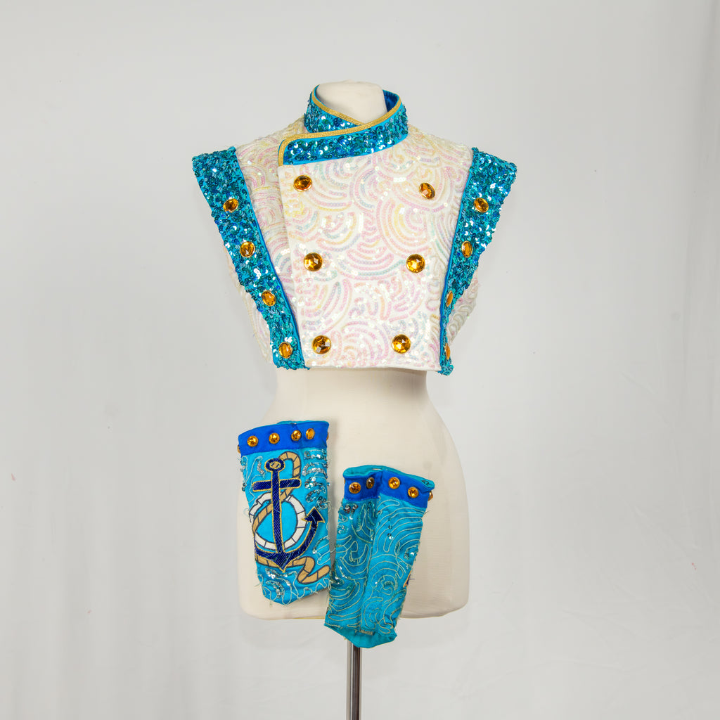 Blue & White Glitter Sailor Vest with Arm Cuffs