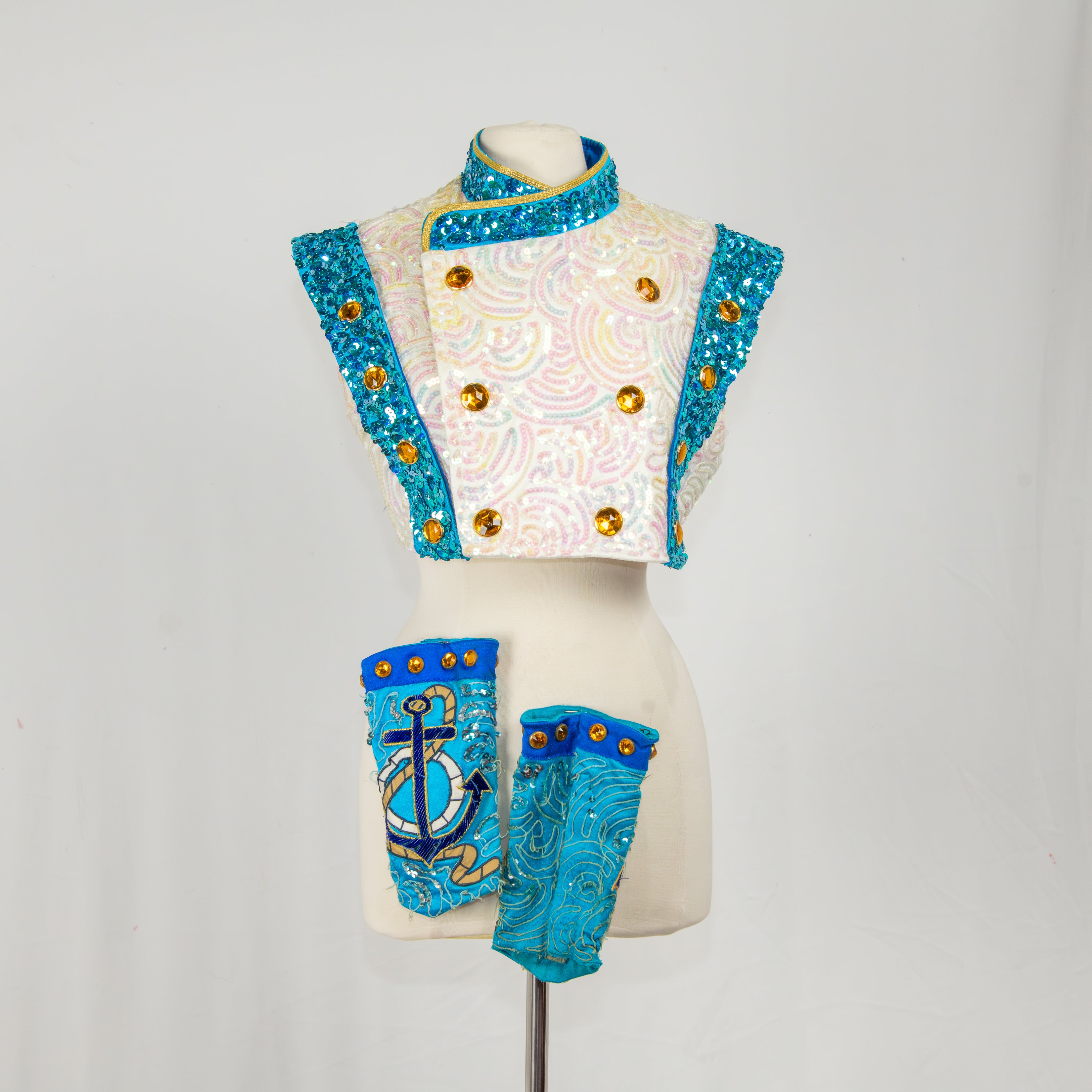 Blue & White Glitter Sailor Vest with Arm Cuffs