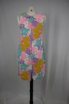 1960s Blue Pink Mini Floral Dress