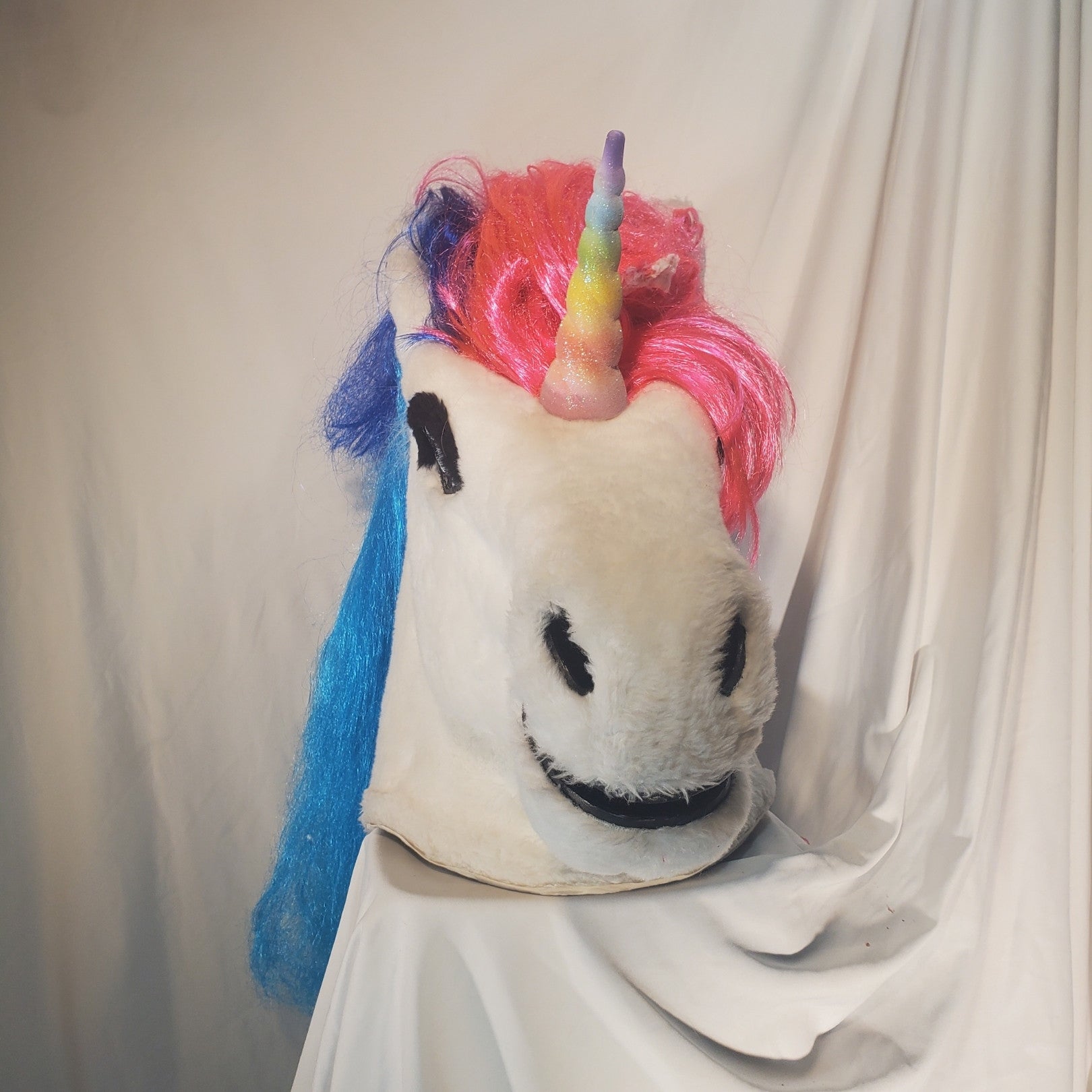 White Unicorn Multi-Color Hair Costume Mascot Head