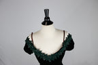 1990s Dark Green Off Shoulder Formal Dress w/ Beaded Collar