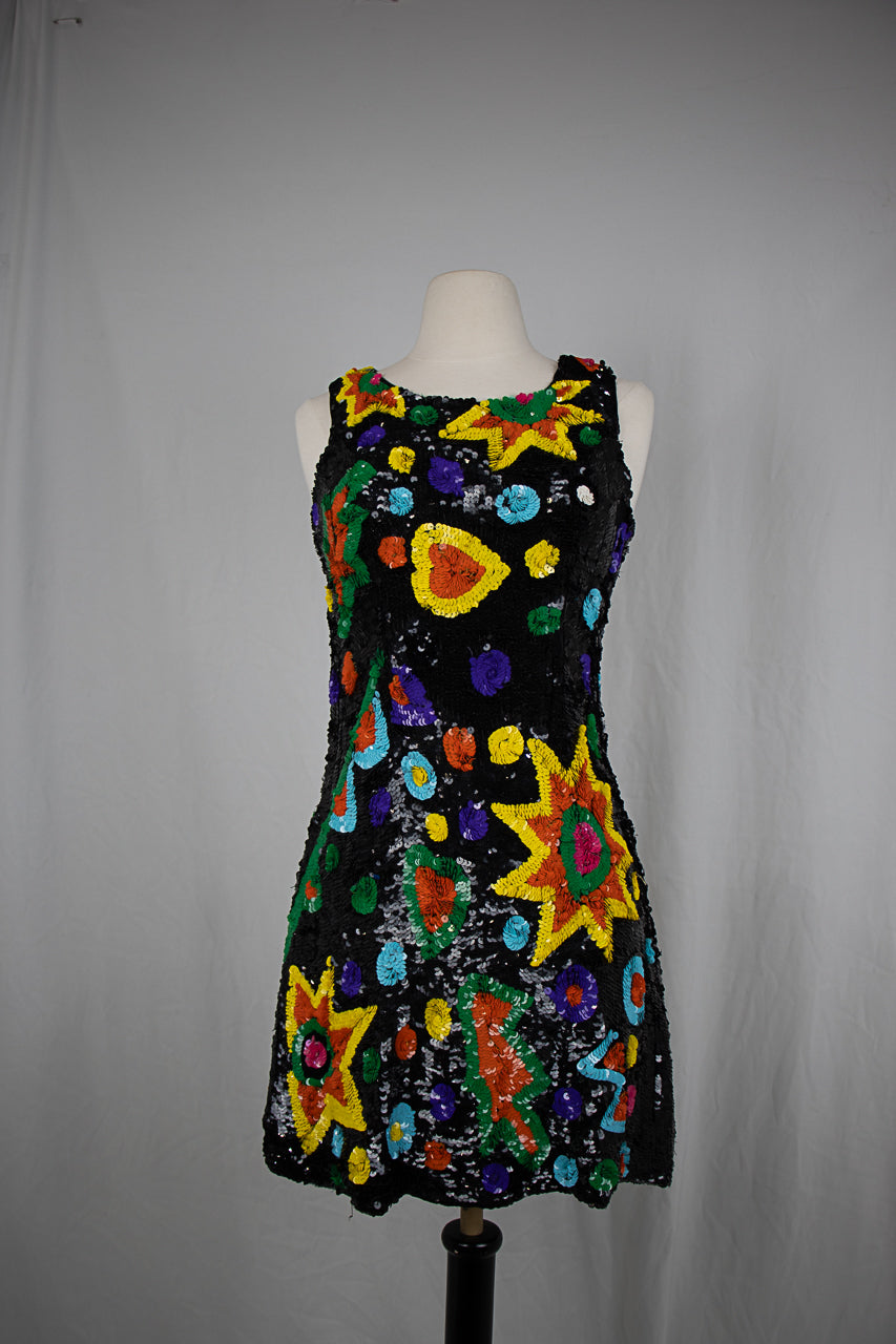 1960s A-Line Sequins Abstract Dress