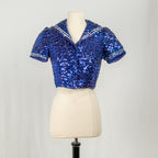 Blue Sequin Sailor Crop Top