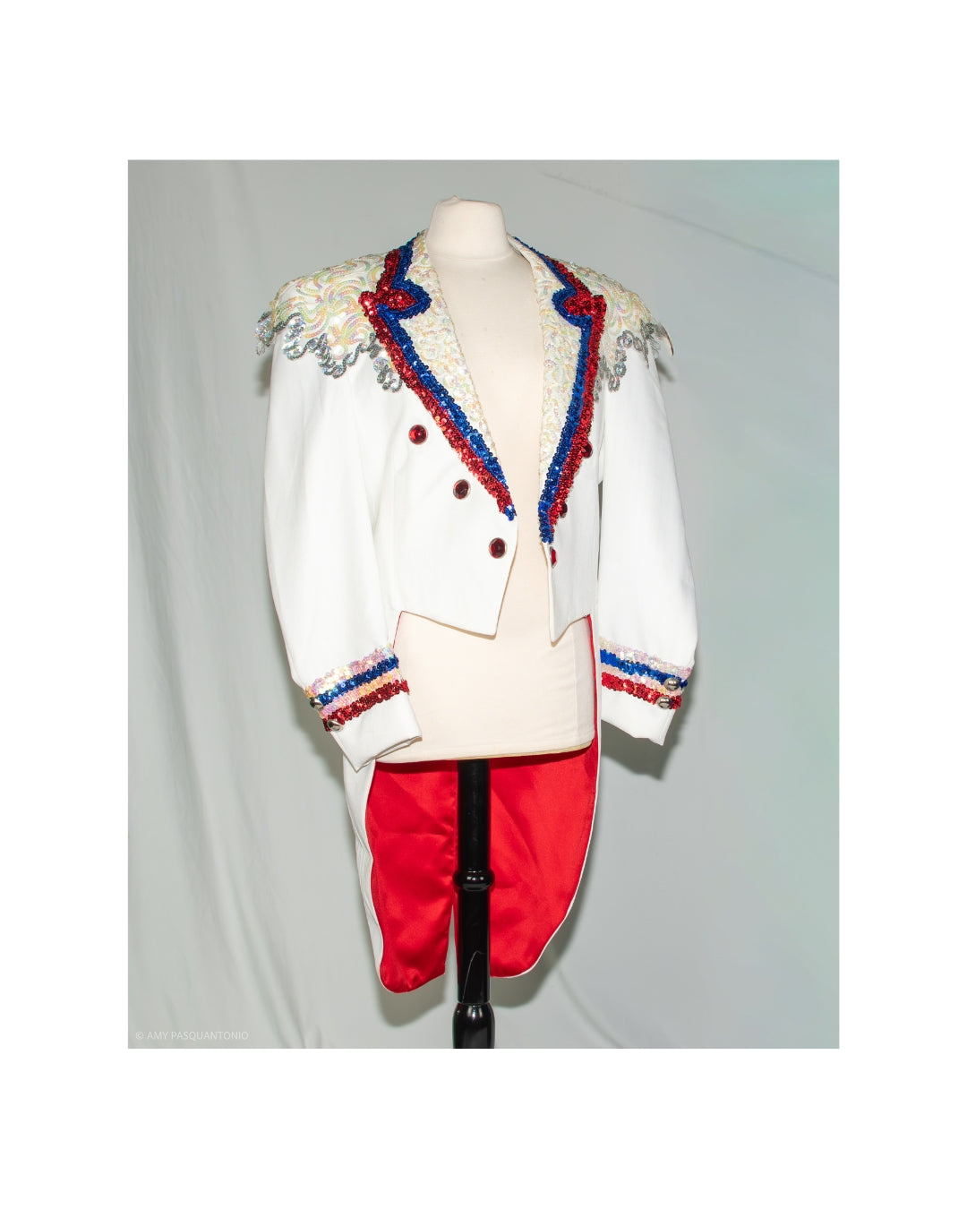 Patriotic Parade Ringmaster Jacket Costume with Red White Blue Sequin Trim