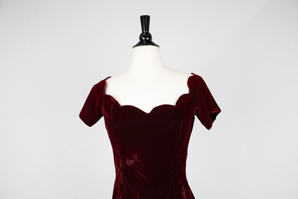 crushed velvet dress 90s Vintage Black Velvet Skater Dress: 90s Gothic Sequin Trim