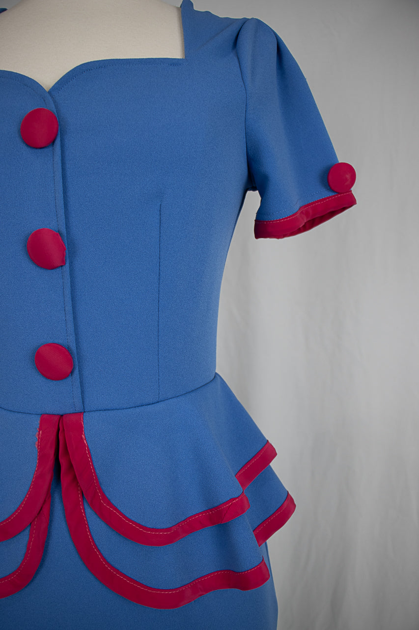 1940s Blue A-Line Dress with Red Accents