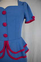 1940s Blue A-Line Dress with Red Accents