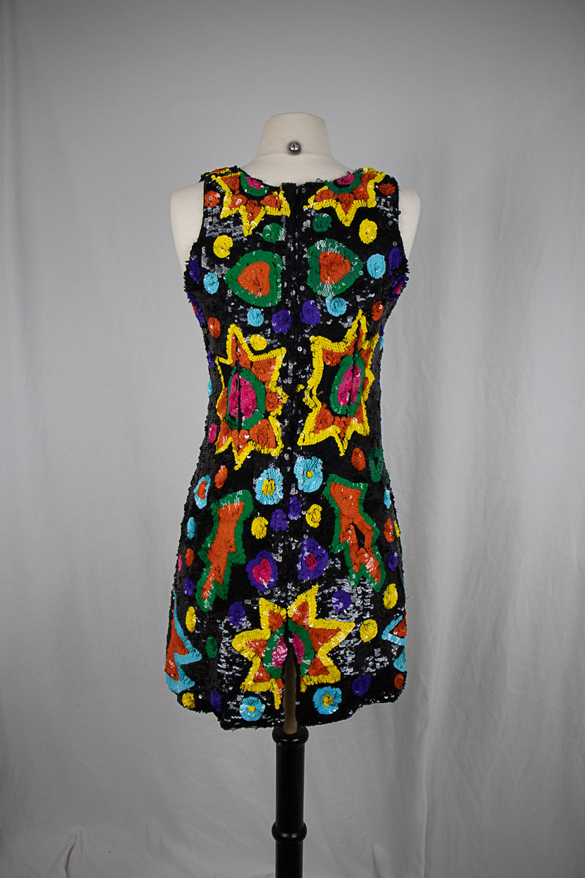 1960s A-Line Sequins Abstract Dress