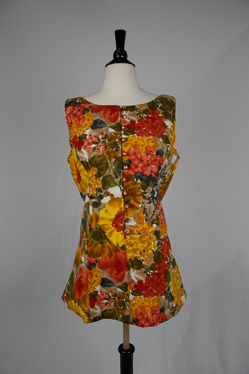 1960s Psychedelic Floral Retro A-Line Dress