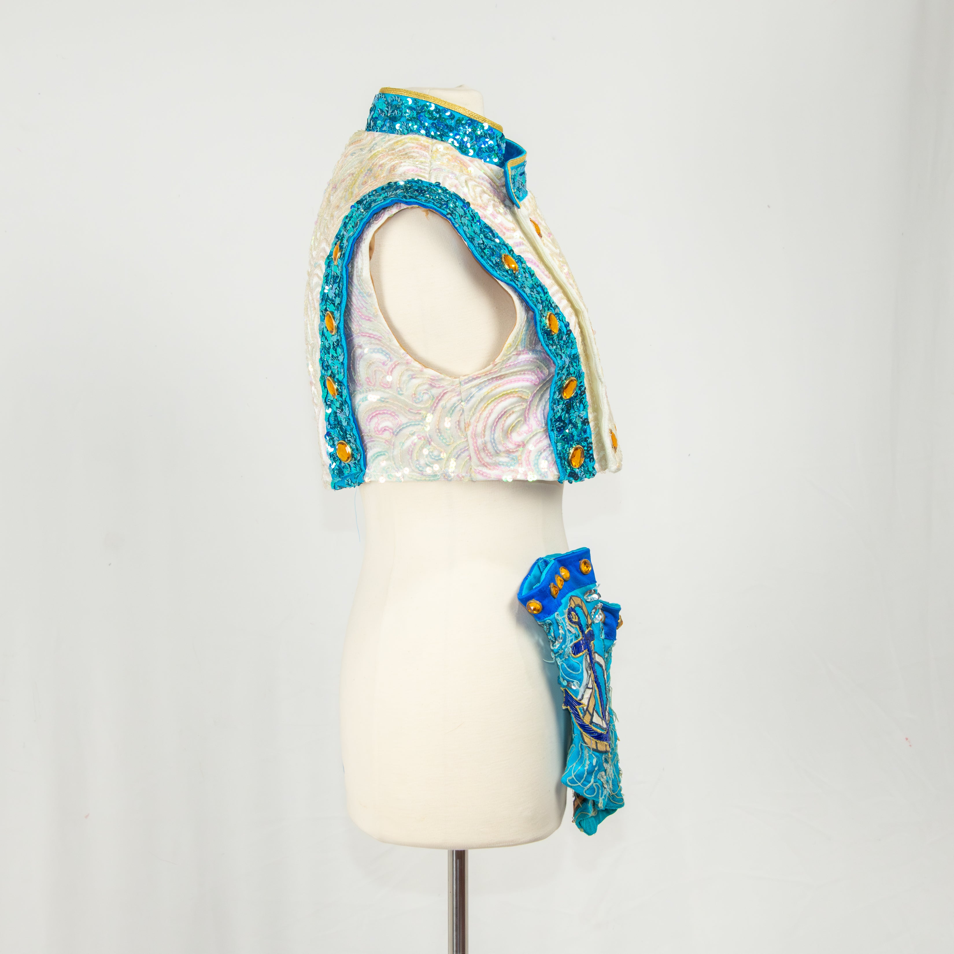 Blue & White Glitter Sailor Vest with Arm Cuffs