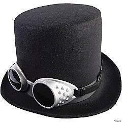Black Steampunk Hat with Silver Goggles